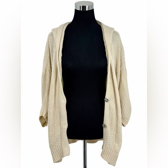 Free People Cream Cable Knit Hooded Cardigan | Cottagecore Coastal Grandma Boho - Picture 12 of 16